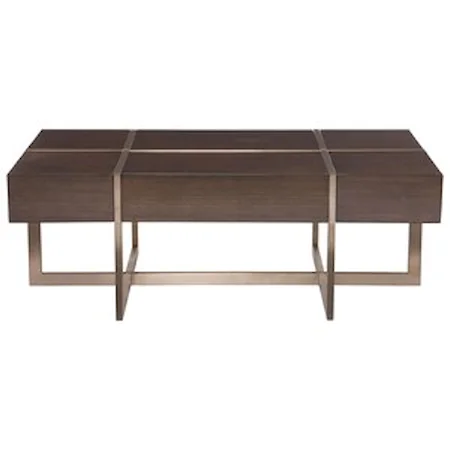 Rectangular Cocktail Table with Inset Walnut & Stainless Steel Frame